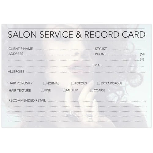 Hair Dressing Record Card 100Pc