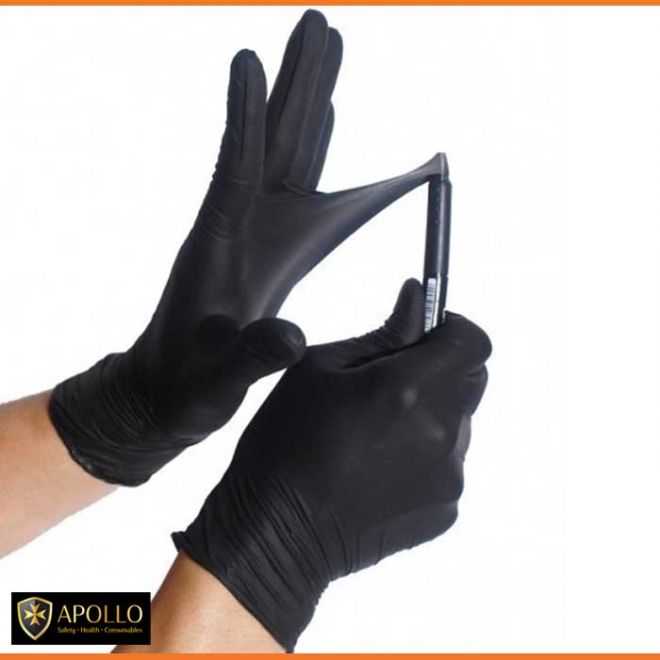 Apollo Black Nitrile Medium Gloves 100Pcs