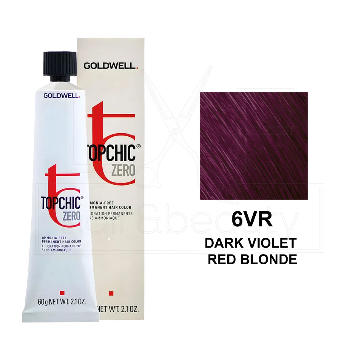 Topchic Zero Ammonia-Free Permanent Hair Color 6VR Dark Violet Red Blonde 60ML