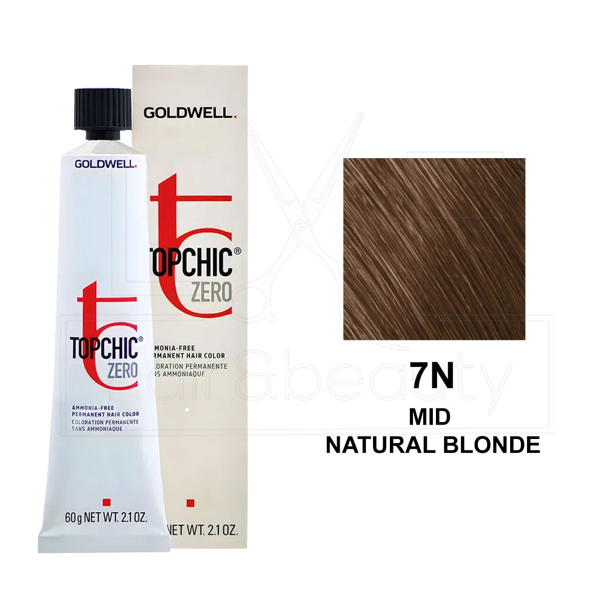 Topchic Zero Ammonia-Free Permanent Hair Color 7N Mid Natural Blonde 60ML