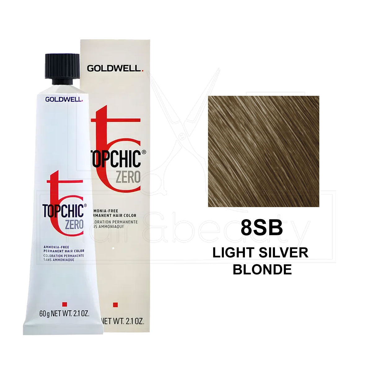 Topchic Zero Ammonia-Free Permanent Hair Color 8SB Light Silver Blonde 60ML