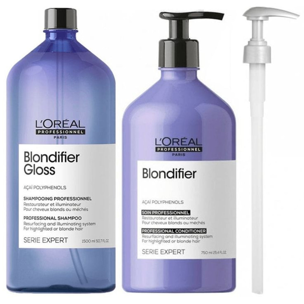 L'Oréal Professionnel Blondifier Gloss Shampoo texture and formula close-up showing pearlescent liquid