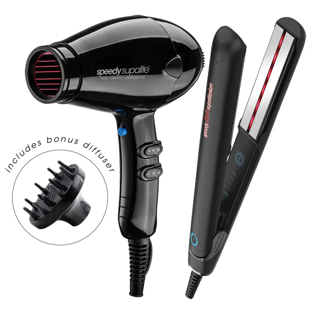 230-Ir Supatitanium Straightener With Speedy Supalite Dryer Black Gift Pack