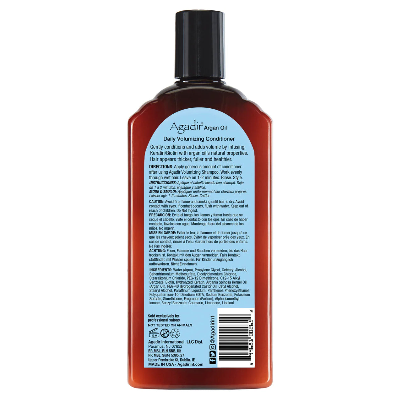 Back view of the conditioner bottle displaying product details and ingredient list.