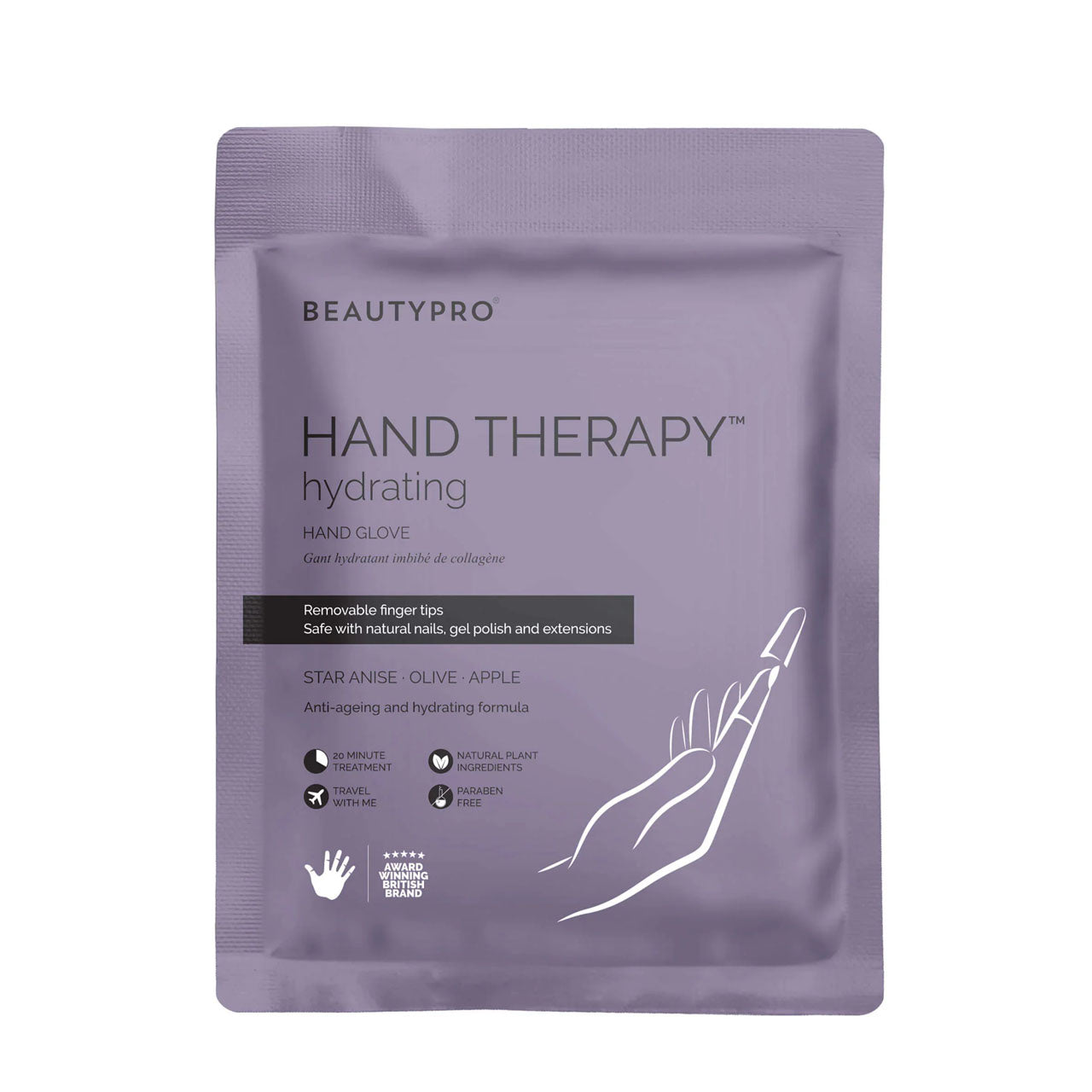 Beauty Pro Hand Therapy Collagen Infused Glove With Removable Fingertips