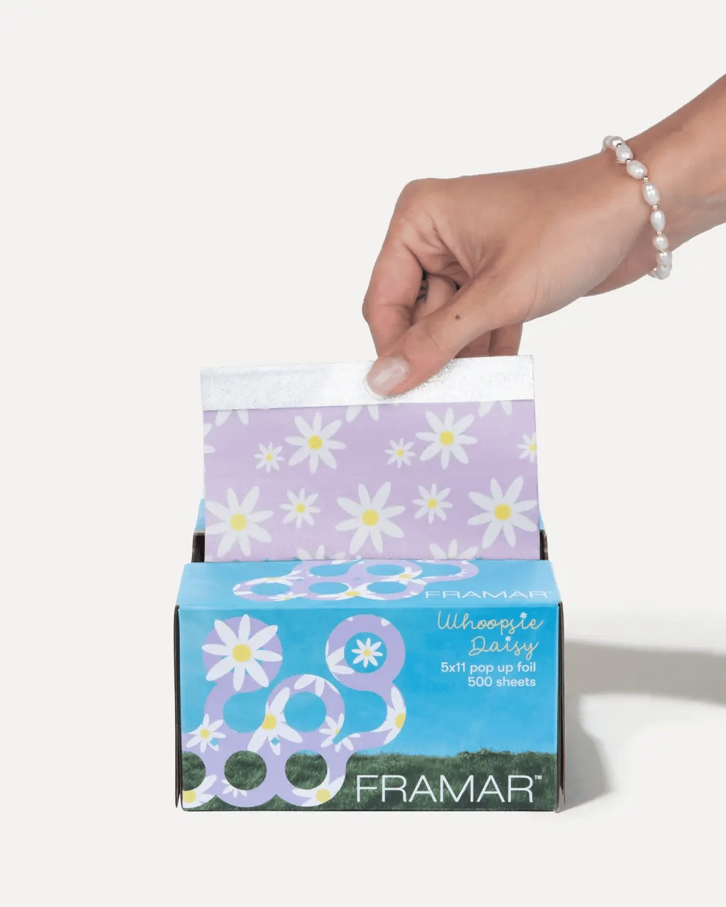 Framar Whoopsie Daisy Pop Up Hair Foils 5x11 500 sheets professional floral pattern highlighting foils box