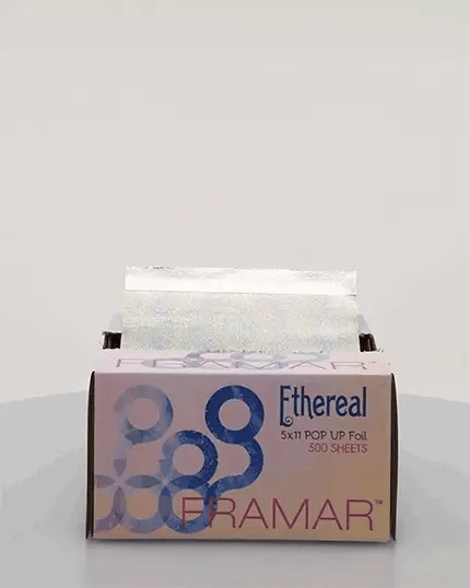 Close-up of Framar Ethereal Pop Up Foil sheet texture showing premium quality, embossed surface pattern, and professional-grade thickness for optimal hair coloring results"