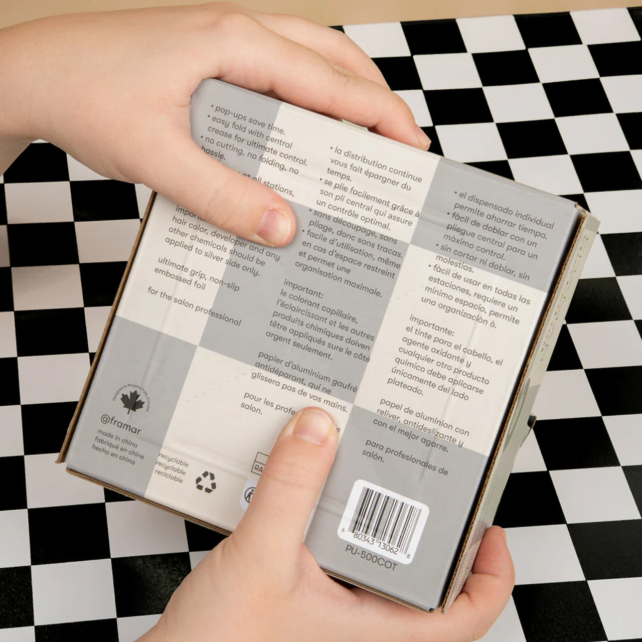 Framar Checked Out 500-count Pop Up Foils retail box showing professional checkered highlighting sheets and specifications