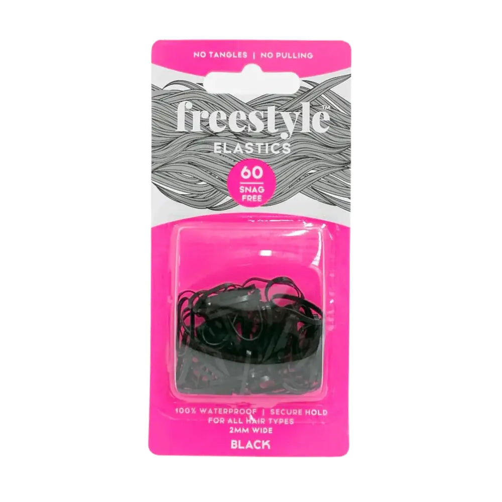 Freestyle Snag Free Elastics 2Mm Wide Black 60 Pk