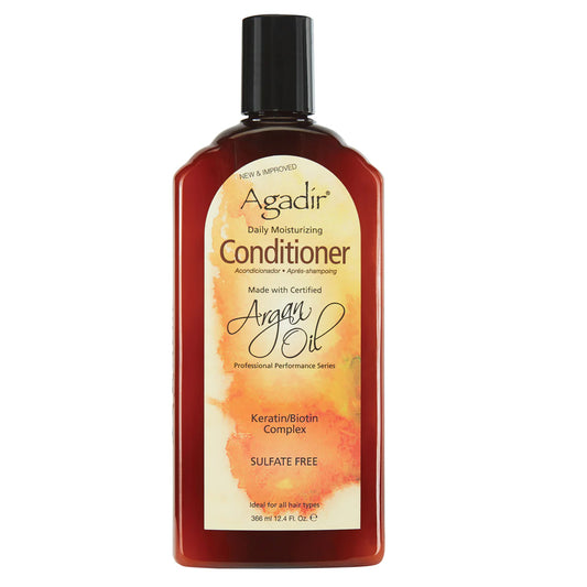 Front view of the Agadir Argan Oil Daily Moisturising Conditioner 355ml bottle with label facing forward.