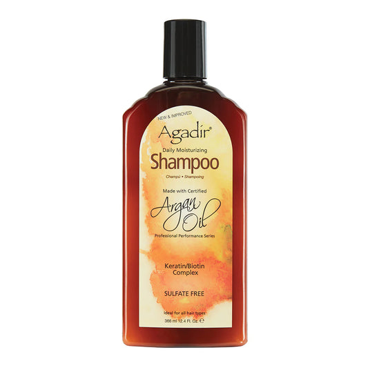 Front view of the Agadir Argan Oil Daily Moisturising Shampoo 355ml bottle with label facing forward.