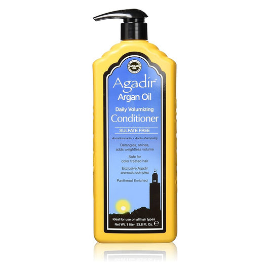 Front view of the Agadir Argan Oil Daily Volumising Conditioner 1L bottle with label facing forward.