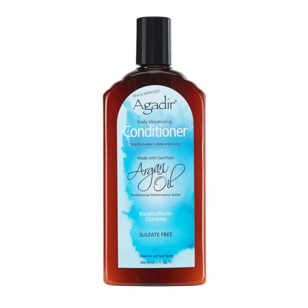 Front view of the Agadir Argan Oil Daily Volumising Conditioner 366ml bottle with label facing forward.