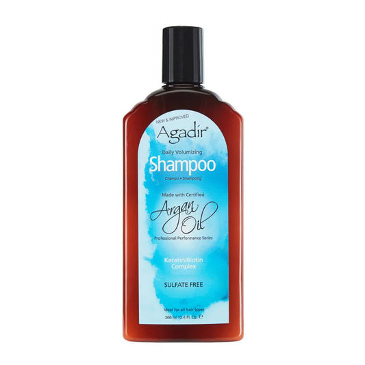 Front view of the Agadir Argan Oil Daily Volumising Shampoo 366ml bottle with label facing forward.