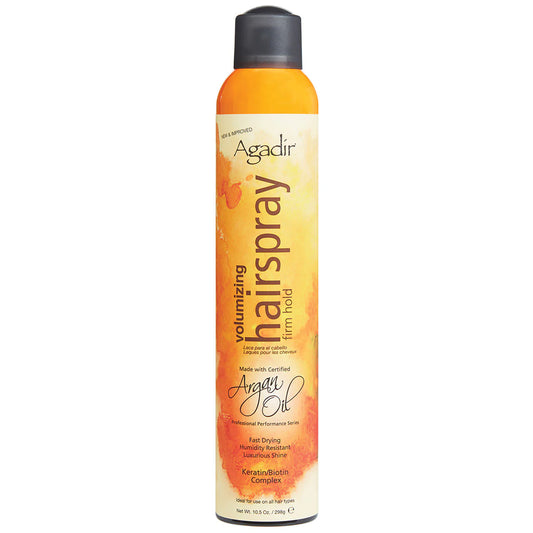 Front view of the Agadir Argan Oil Volumising Hair Spray - Firm Hold 298g can with label facing forward.