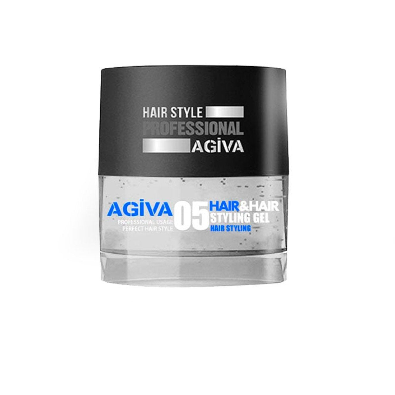 Front view of the Agiva Hair Styling Gel 05 Clear 700ml jar with label facing forward.
