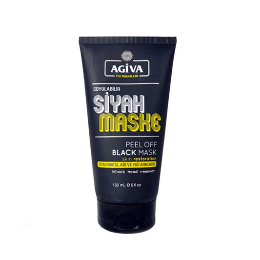 Front view of the Agiva Peel Off Black Mask 150ml tube with label facing forward.