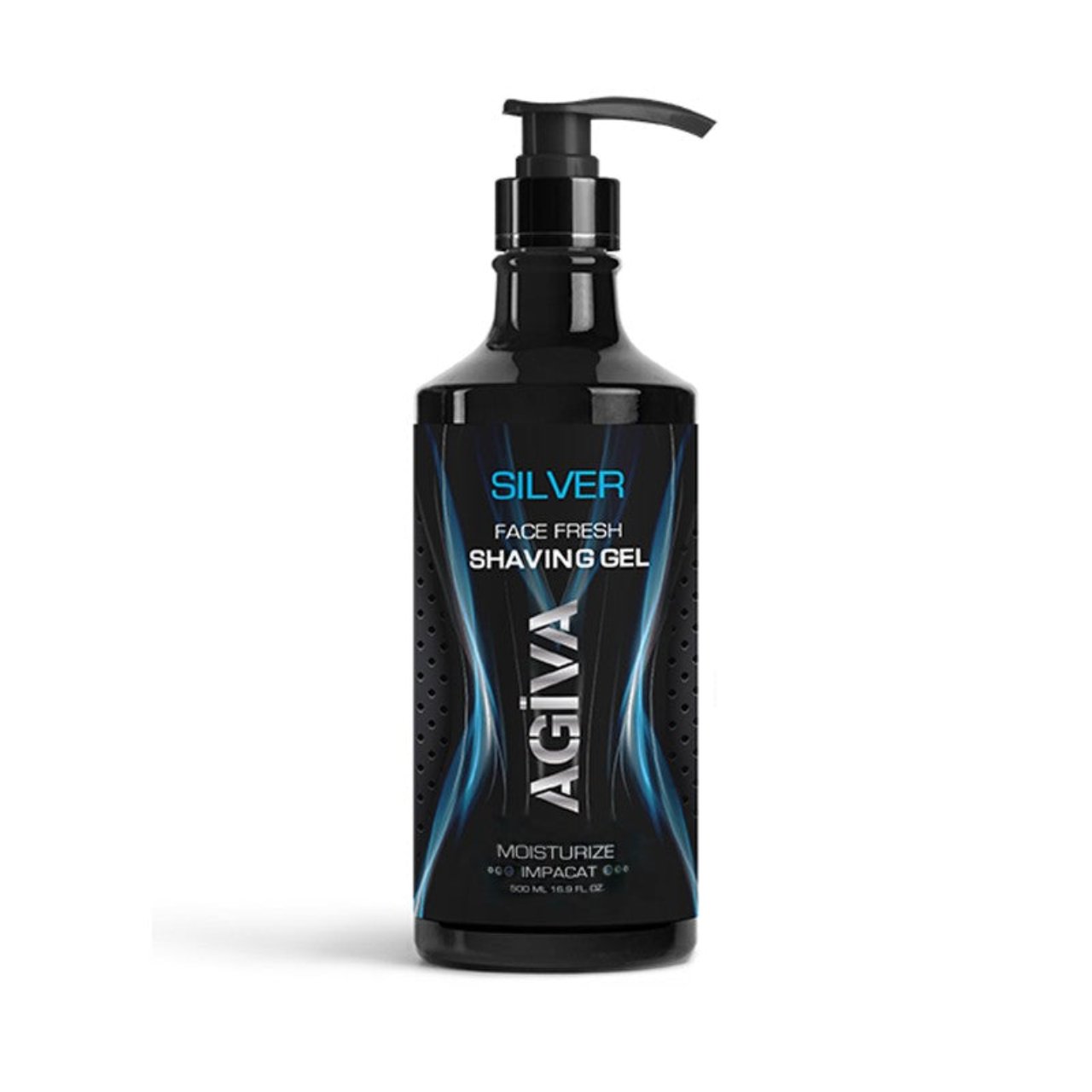 Front view of the Agiva Shaving Gel Silver 500ml bottle with label facing forward.