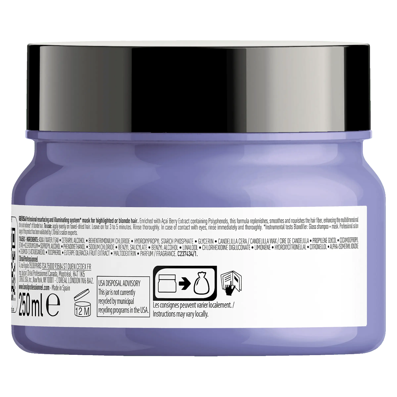 L'Oréal Professionnel Blondifier Mask 500ML back view of jar with Australian product information and usage instructions"