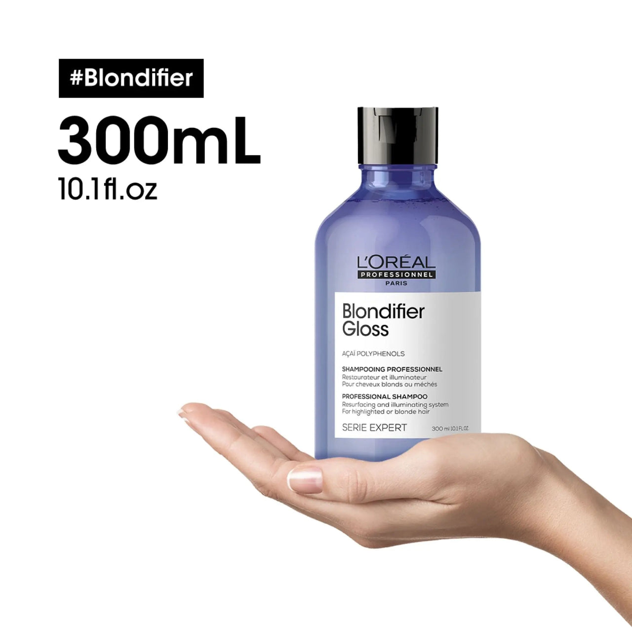 L'Oréal Professionnel Blondifier Gloss Shampoo 300ML pearlescent formula texture close-up with illuminating particles