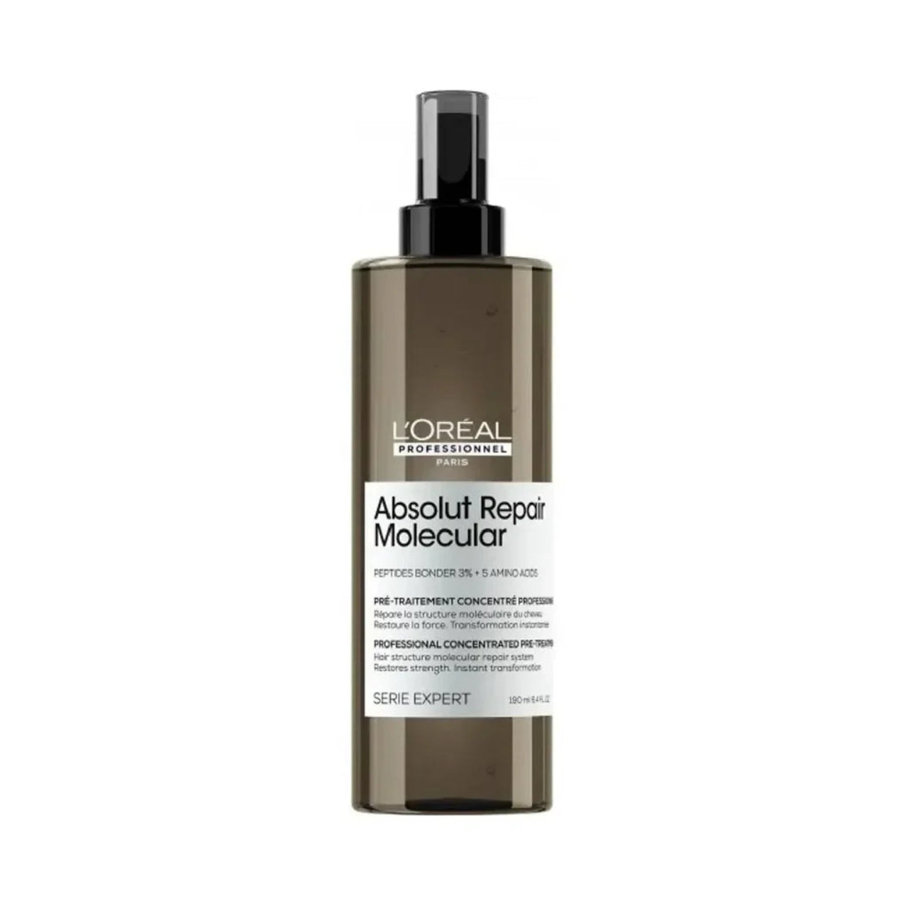 L'Oréal Professionnel Absolut Repair Molecular Pre Treat 190ML bottle, sleek gold and black packaging with professional salon-grade pre-treatment formula