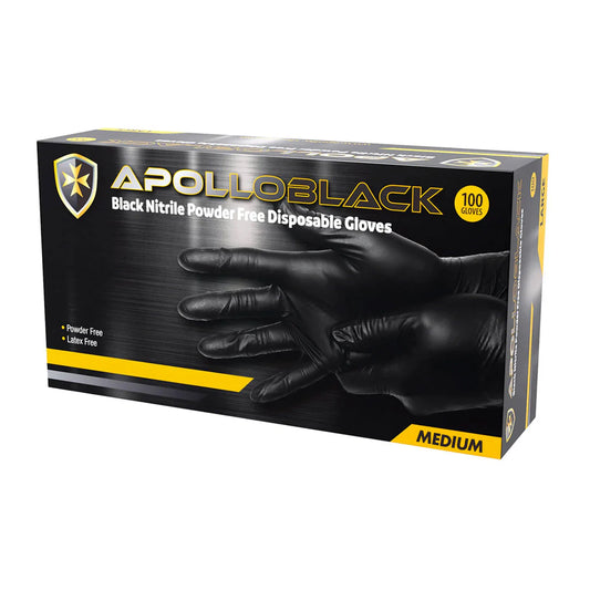 Apollo Black Nitrile Medium Gloves 100Pcs
