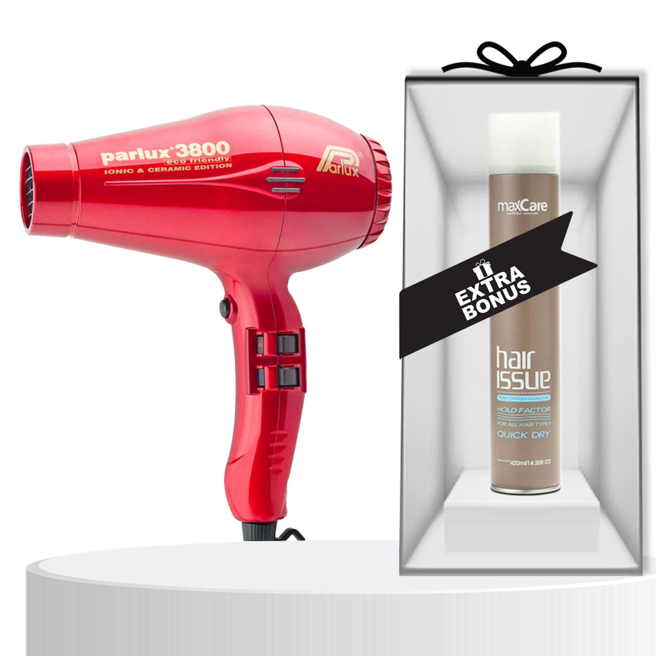 Parlux 3800 Hair Dryer Red ** Free Gift Maxcare Hair Spray 420ML **