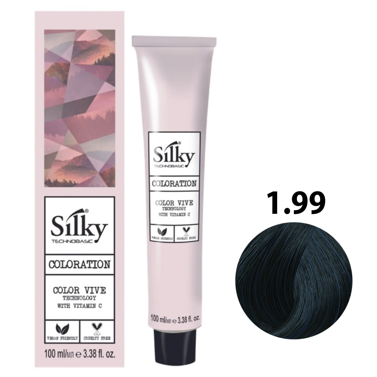 SILKY COLOUR 1.99 - GREEN BLACK Hair Dye 100ml bottle front view