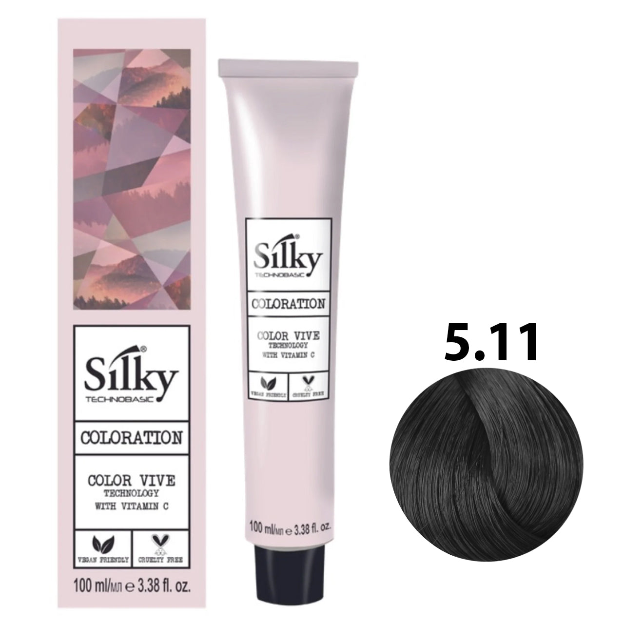 SILKY COLOUR 5.11 - LIGHT INTENSE ASH BROWN Hair Dye 100ml bottle front view