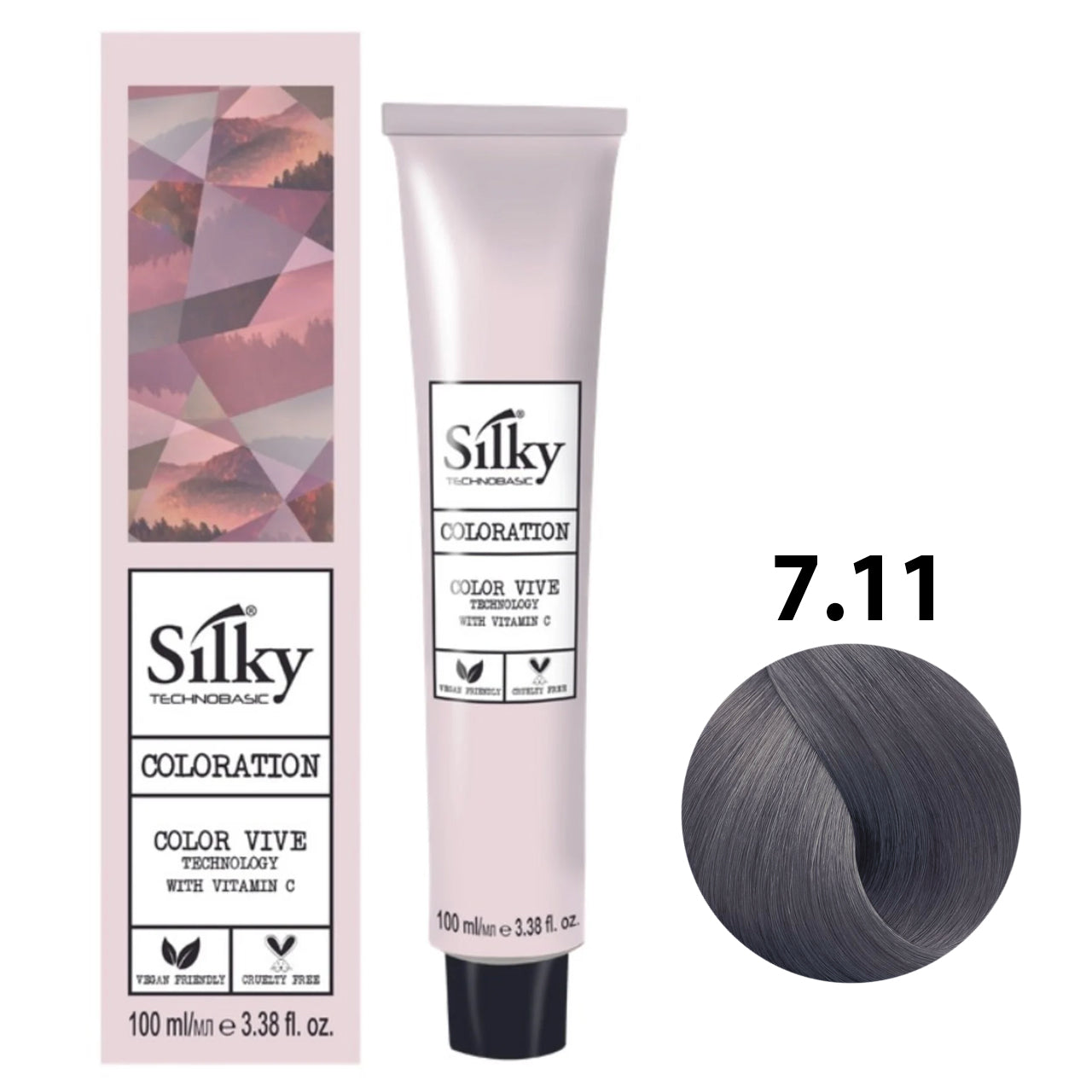 SILKY COLOUR 7.11 - INTENSE ASH BLONDE 100ML bottle front view