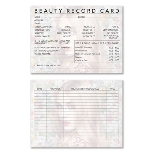 Beauty Therapy Record Card 14.5 cm x 10 cm - 100 cards