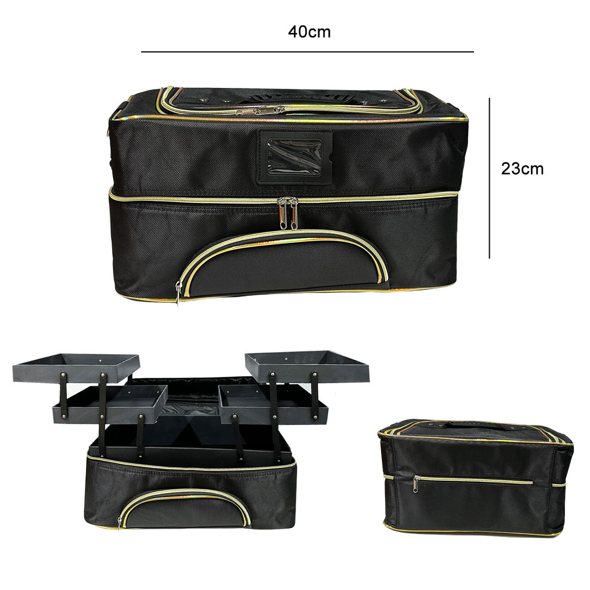 Large Black Colour Hairdressing Leather Bag With Built In Fold Out Compartments
