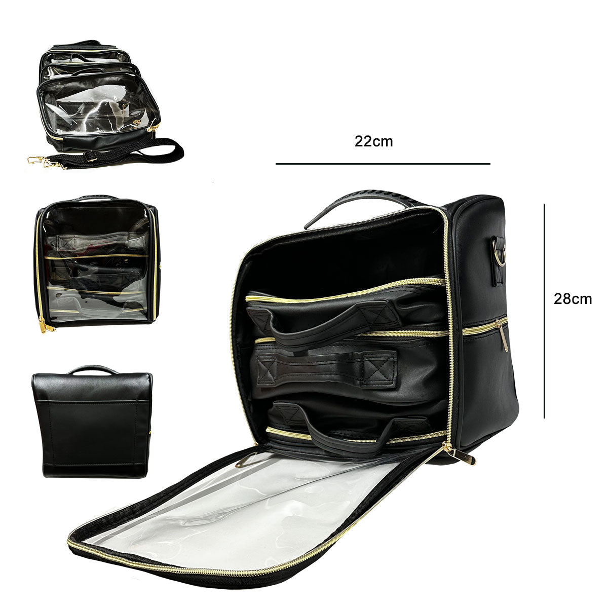 Water Proof Makeup And Beauty Bag With Transparent Frontage 4Pcs Black