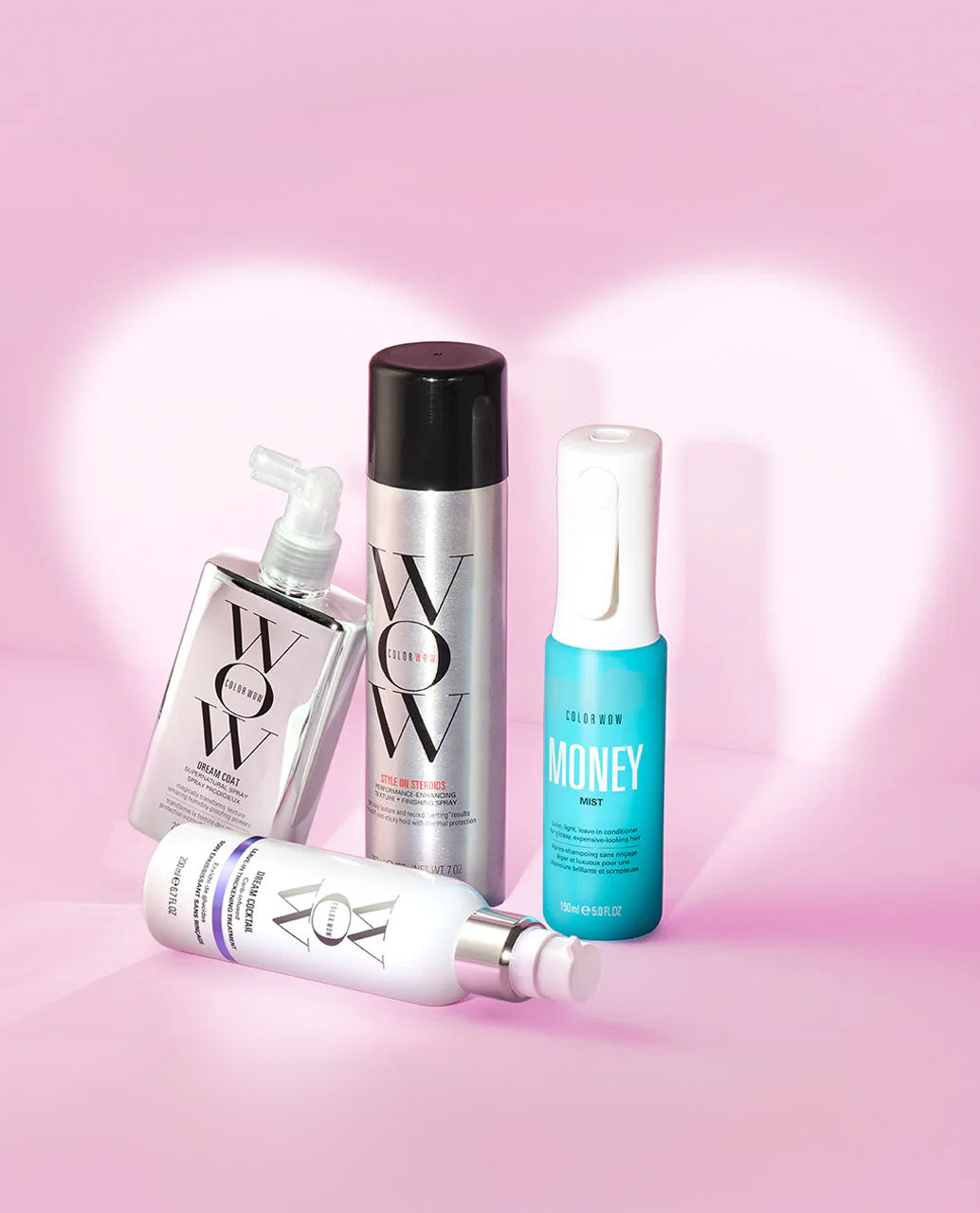 Color Wow Dream Coat showing sleek white bottle with metallic accents, featuring award-winning anti-humidity hair treatment formula