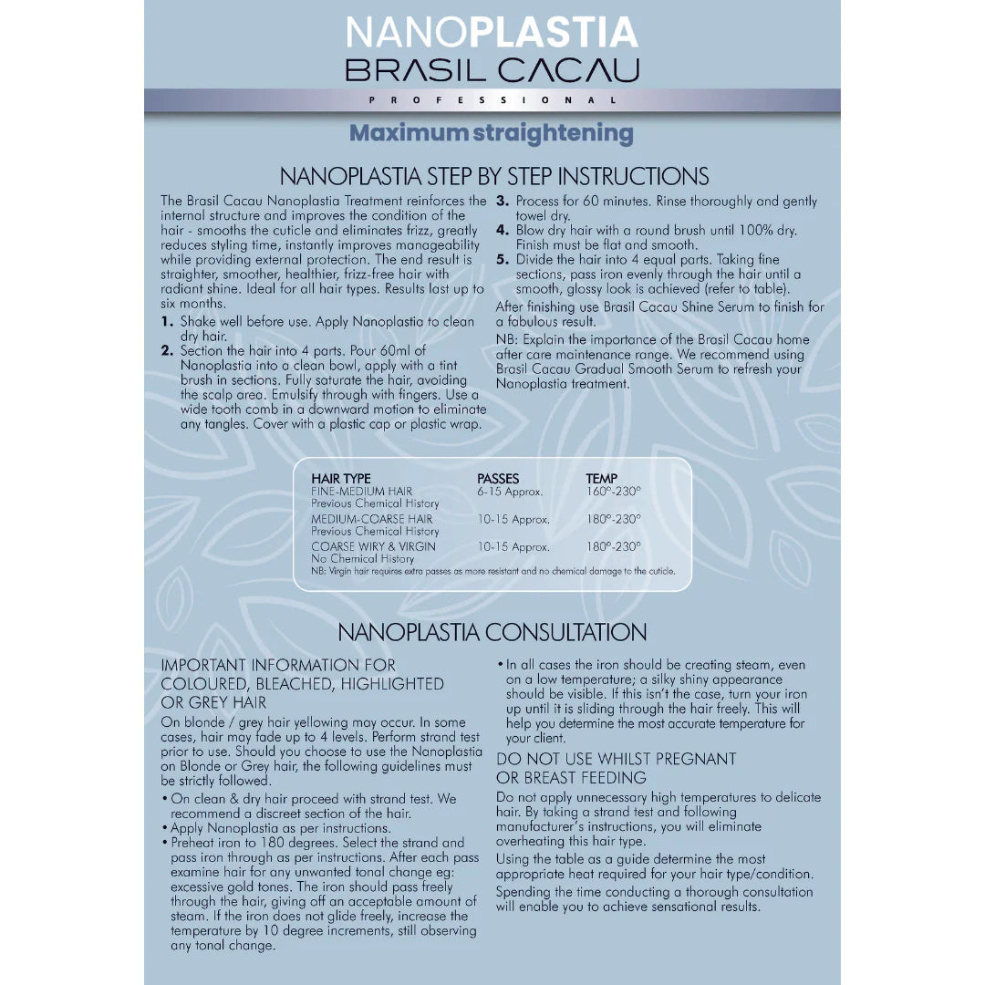 Brasil Cacau Nano PLASTIA Hair Treatment 110ML Includes Shine Serum 65ML