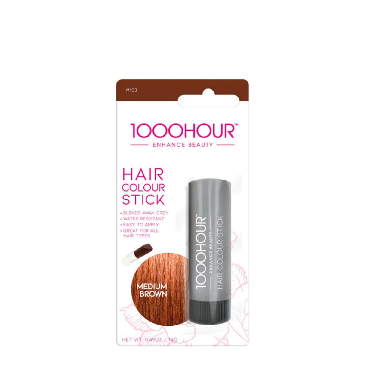 1000 Hour Hair Color Stick Medium Brown 14g in its packaging.