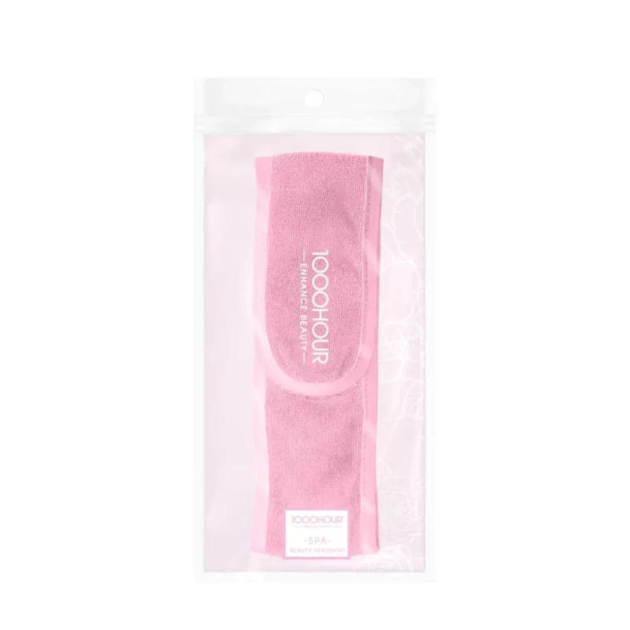 1000 Hour Spa Beauty Pink Headband with Velcro in its packaging.