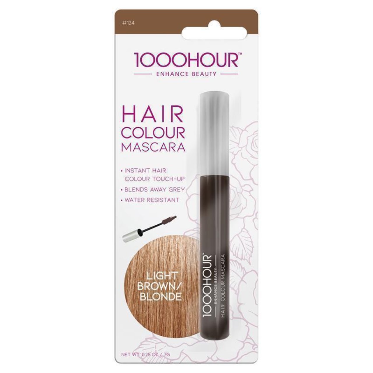 1000 Hour Hair Mascara Light Brown 12G bottle with sleek design