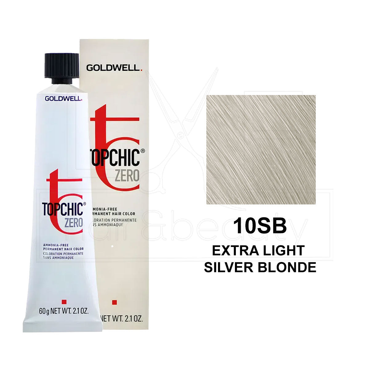 Topchic Zero Ammonia-Free Permanent Hair Color 10SB Extra Light Silver Blonde 60ML
