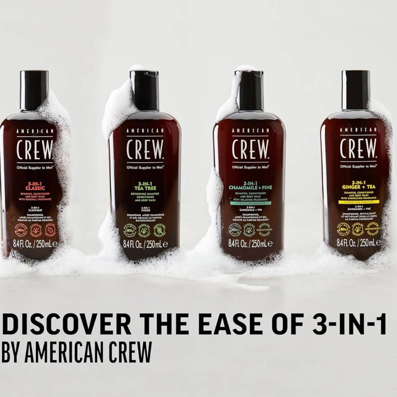 450ML American Crew 3-in-1 Shampoo for men, ideal for a soothing and refreshing cleanse.