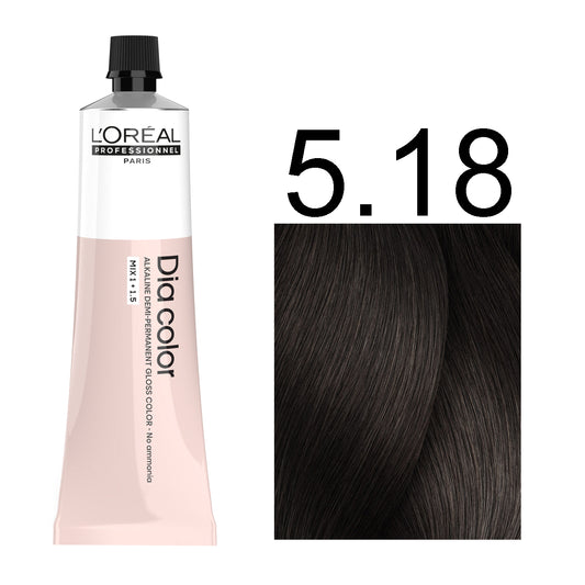L'Oréal Professionnel Dia Color professional hair dye in shade 5.18 Light Ash Mocha Brown, 60ML tube, ammonia-free permanent color for cool coffee-toned brown results