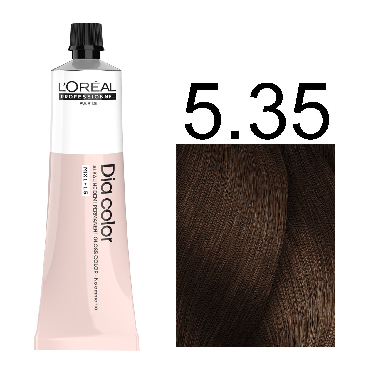 L'Oréal Professionnel Dia Color professional hair dye in shade 5.35 Light Golden Mahogany Brown, 60ML tube, ammonia-free permanent color for warm golden-mahogany brown results