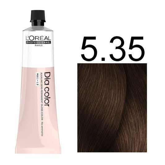 L'Oréal Professionnel Dia Color professional hair dye in shade 5.35 Light Golden Mahogany Brown, 60ML tube, ammonia-free permanent color for warm golden-mahogany brown results