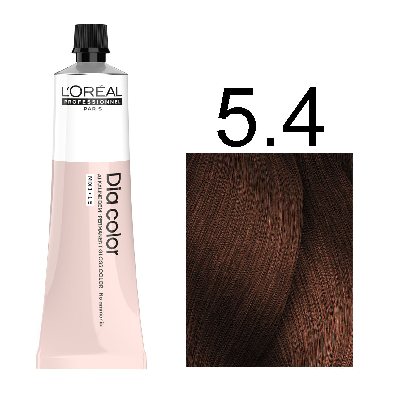 L'Oréal Professionnel Dia Color professional hair dye in shade 5.4 Light Copper Brown, 60ML tube, ammonia-free permanent color for warm copper-toned brown results