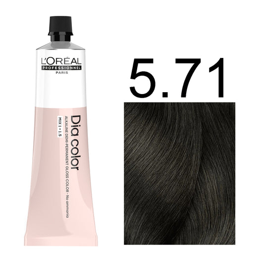 L'Oréal Professionnel Dia Color professional hair dye in shade 5.71 Light Mat Ash Brown, 60ML tube, ammonia-free permanent color for cool matte brown results
