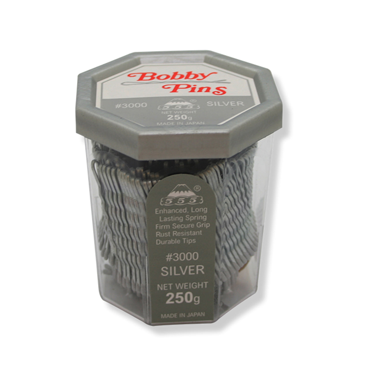 555 BOBBY PINS 2'' SILVER 250G packaging