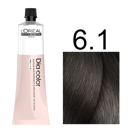 L'Oréal Professionnel Dia Color professional hair dye in shade 6.1 Dark Ash Blonde, 60ML tube, ammonia-free permanent color for cool dark blonde results
