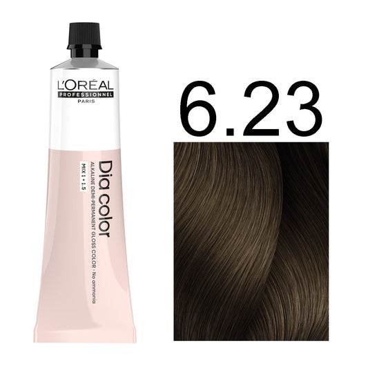 L'Oréal Professionnel Dia Color professional hair dye in shade 6.23 Dark Iridescent Golden Blonde, 60ML tube, ammonia-free permanent color for shimmering warm dark blonde results