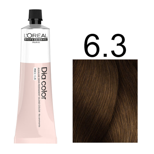 L'Oréal Professionnel Dia Color professional hair dye in shade 6.3 Dark Golden Blonde, 60ML tube, ammonia-free permanent color for rich warm dark blonde results