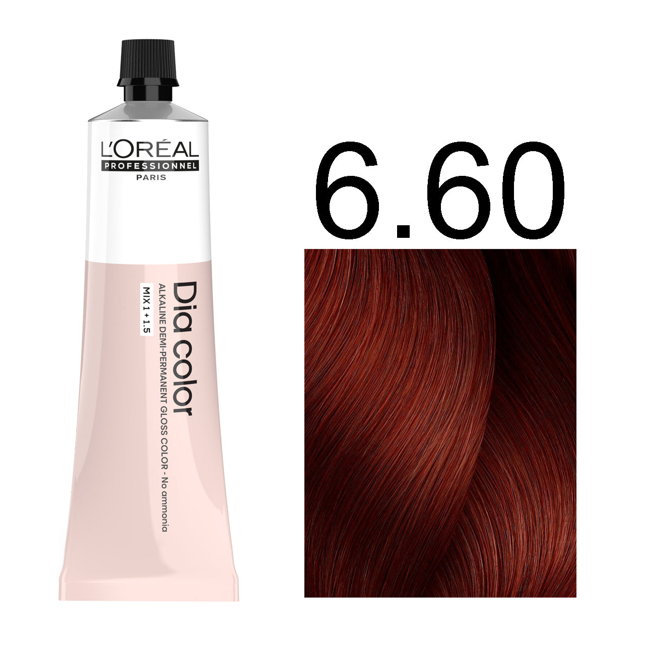 L'Oréal Professionnel Dia Color professional hair dye in shade 6.60 Dark Intense Red Blonde, 60ML tube, ammonia-free permanent color for vibrant red-blonde results"